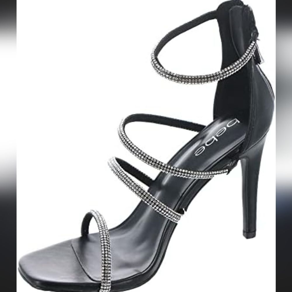 BRAND NEW BEBE MULTI- RHINESTONE STRAPS EMBELLISHMENTS HIGH HEEL STILETTO SANDAL